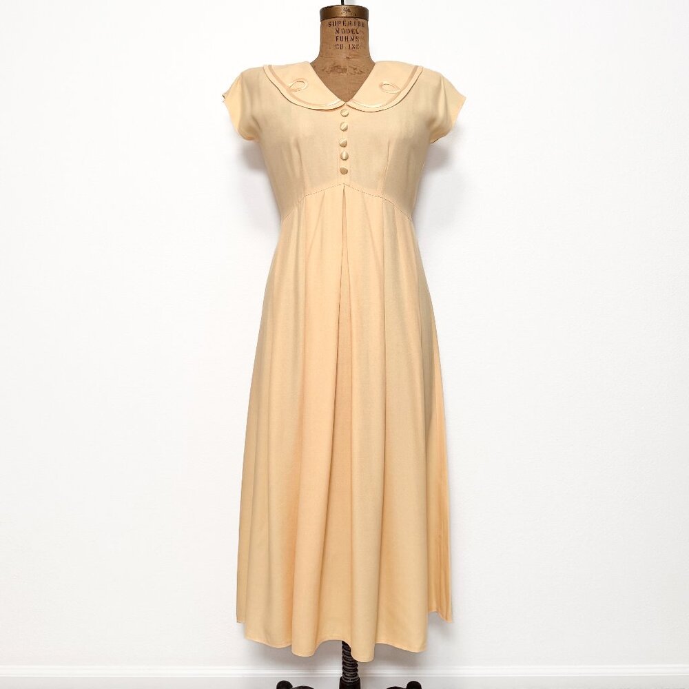 Vintage Nina Piccalino Pale Yellow Dress with Peter Pan Collar 80s does 40s